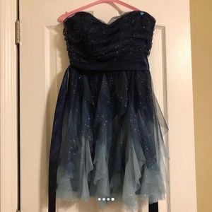 Blue Two-Tone Strapless Dress